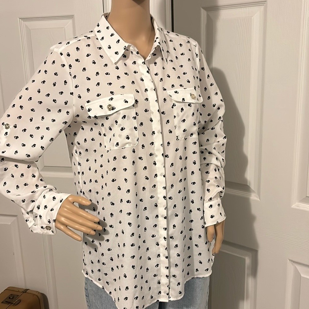 Karl Lagerfeld White Blouse with Black Heart Print